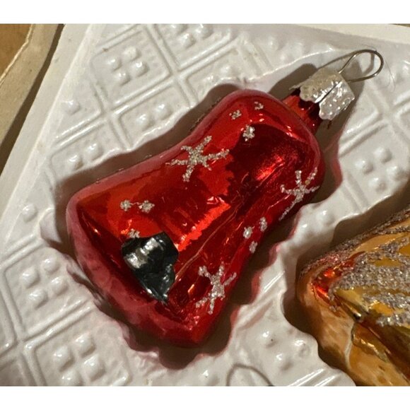 Glass Christmas Bell Ornaments By European Craftsmen Set Of 10 Hand Decorated - Picture 9 of 9